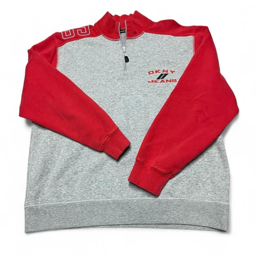DKNY Jeans Sweatshirt Red Quarter Zip Vintage Pullover Mens Size Large